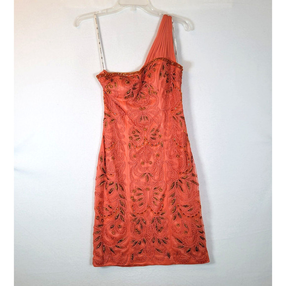 Sue Wong Dresses & Skirts - Sue Wong Nocturne Womens Short Dress Size 6 Orange Beaded Paisley One Shoulder